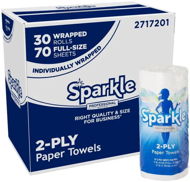 Main image of Sparkle Professional Series by Georgia-Pacific PRO 2-Ply Perforated Kitchen Paper Towel Rolls, Individually Wrapped, White, 11 x 8.8 (LxW), 70 Sheets/Roll, 30 Rolls/Case, 2717201