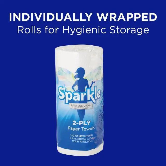 Alt view image 4 of 7 - Sparkle Professional Series by Georgia-Pacific PRO 2-Ply Perforated Kitchen Paper Towel Rolls, Individually Wrapped, White, 11 x 8.8 (LxW), 70 Sheets/Roll, 30 Rolls/Case, 2717201