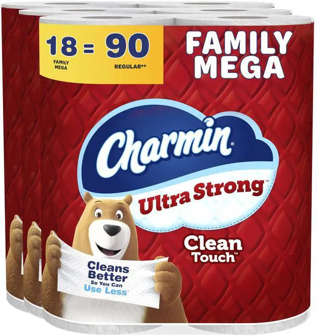 Main image of Ultra Strong Clean Touch 2-Ply Toilet Paper, 18 Family Mega Rolls = 90 Regular Rolls, White