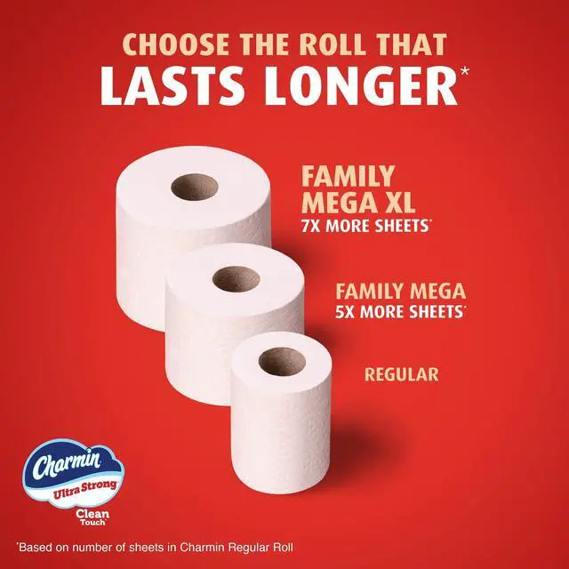 Alt view image 7 of 7 - Ultra Strong Clean Touch 2-Ply Toilet Paper, 18 Family Mega Rolls = 90 Regular Rolls, White