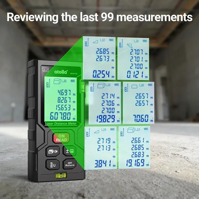 Alt view image 5 of 7 - Laser Measure 328Ft, Digital Laser Distance Meter with 2 Bubble Levels,Portable M/in/Ft Unit Switching Backlit LCD, Measuring Distance/Area/Volume/Pythagorean and Waterproof IP54 (Red Laser)