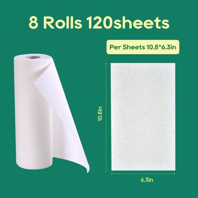 Alt view image 3 of 7 - Bamboo Paper Towels - 8 Rolls, 2 Ply 120 Sheets- Plastic Free, Tree Free, Compostable, Disposable Kitchen Paper Towels, Soft and Absorbent, PFAS Free, White