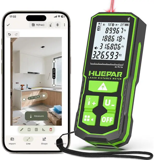 Main image of 330Ft Laser Measuring Tool with APP, 5 Years Warranty, Rechargeable Bluetooth Distance Meter, 1/16in Accuracy, Angle Sensor, Multiple Modes, IP54, Home&Construction, Fathers Days Dad Gifts