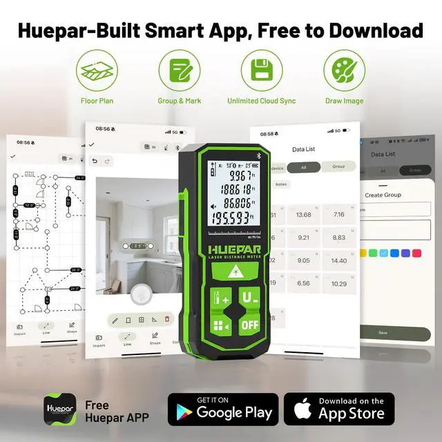 Alt view image 2 of 7 - 330Ft Laser Measuring Tool with APP, 5 Years Warranty, Rechargeable Bluetooth Distance Meter, 1/16in Accuracy, Angle Sensor, Multiple Modes, IP54, Home&Construction, Fathers Days Dad Gifts