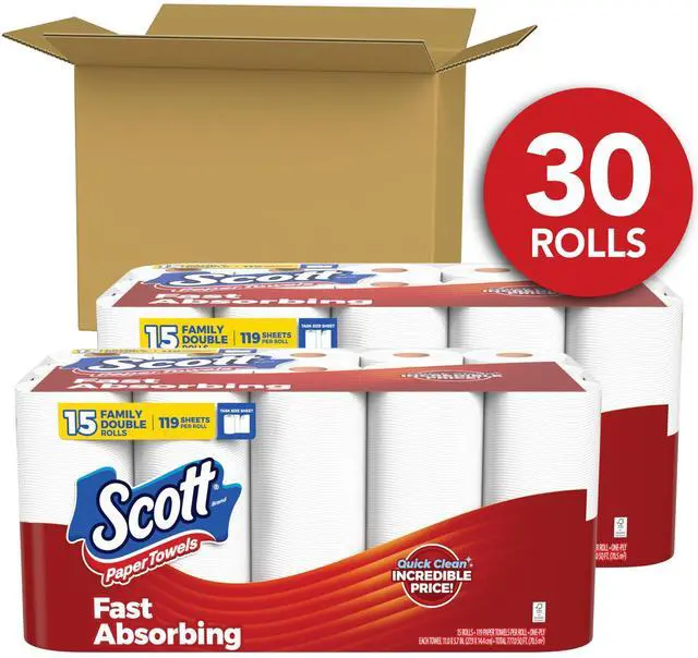 Alt view image 2 of 7 - Paper Towels, Task Size, 30 Family Double Rolls (119 Sheets Per Roll)