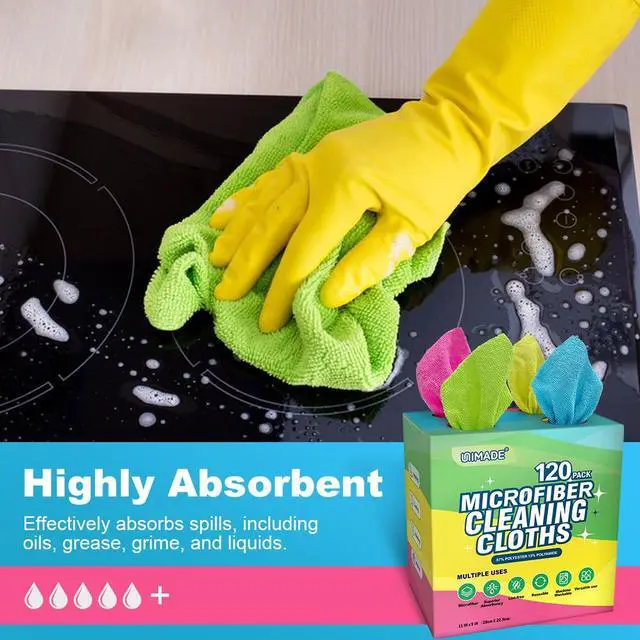 Alt view image 3 of 7 - Microfiber Cleaning Cloth, 120 Pack Reusable Paper Towels Microfiber Towels for Cars Lint Free Shop Rags for Home Kitchen Automotive, 11"x 9", Pink & Yellow & Green & Blue
