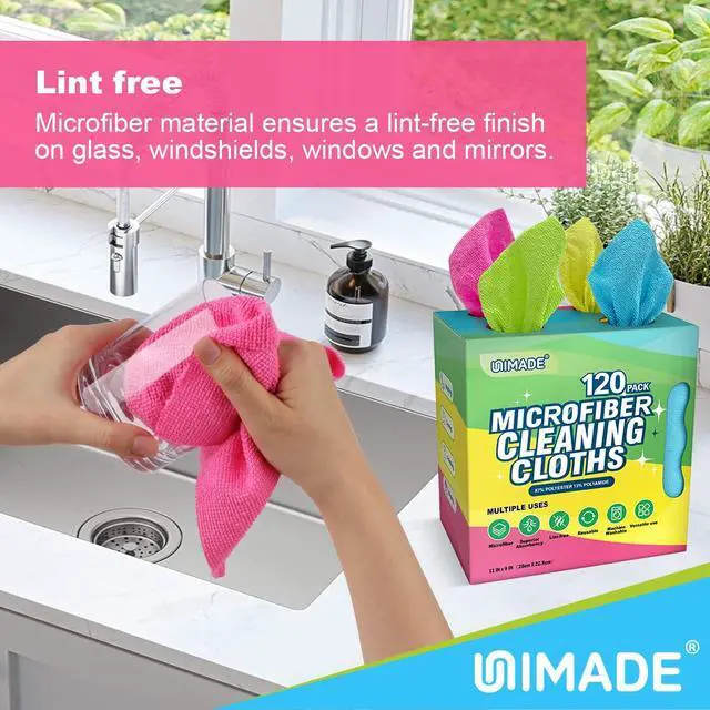 Alt view image 4 of 7 - Microfiber Cleaning Cloth, 120 Pack Reusable Paper Towels Microfiber Towels for Cars Lint Free Shop Rags for Home Kitchen Automotive, 11"x 9", Pink & Yellow & Green & Blue