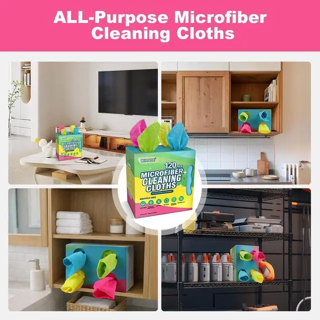 Alt view image 7 of 7 - Microfiber Cleaning Cloth, 120 Pack Reusable Paper Towels Microfiber Towels for Cars Lint Free Shop Rags for Home Kitchen Automotive, 11"x 9", Pink & Yellow & Green & Blue