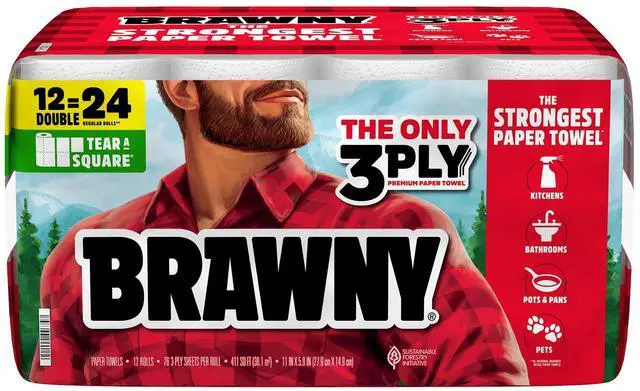 Main image of Tear-A-Square 3-Ply Paper Towels, 12 Double Rolls = 24 Regular Rolls, Strong, Absorbent, and Durable with 3 Sheet Sizes