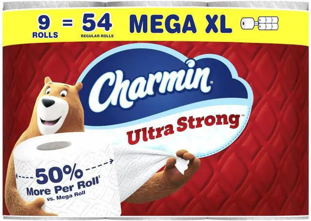 Main image of Toilet Paper Ultra Strong, 9 Mega XL Rolls = 54 Regular Rolls, 2-ply Bath Tissue