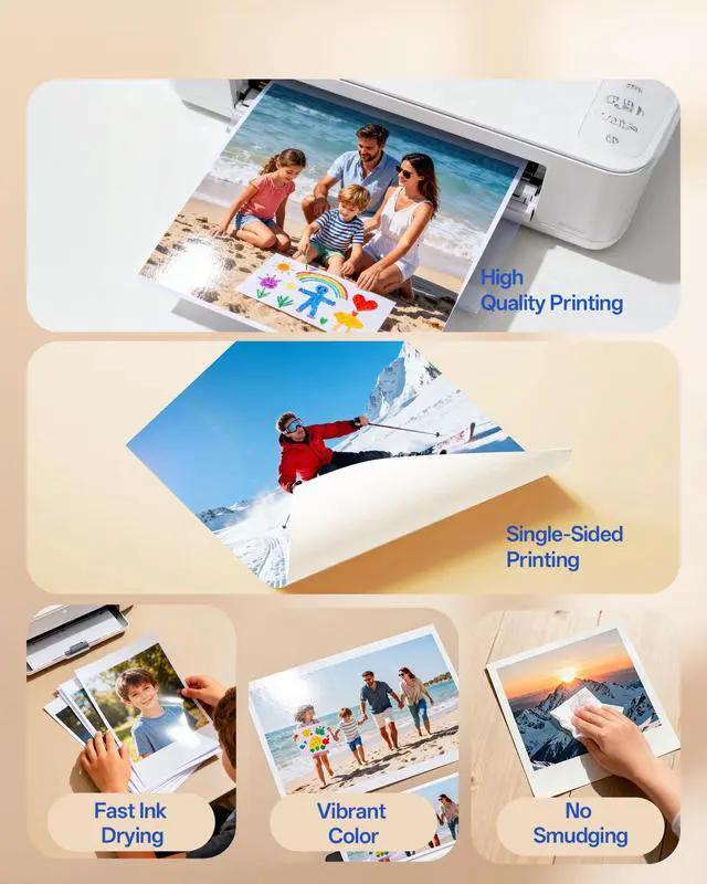 Alt view image 4 of 7 - 220 Sheets Thin Glossy Photo Paper 120gsm, 8.5x11 Inches Single Side Inkjet Printer Paper, Quick Drying for Dye Ink, Ideal for DIY Chip Bags, Flyers, Brochures, Crafts & Party Favors