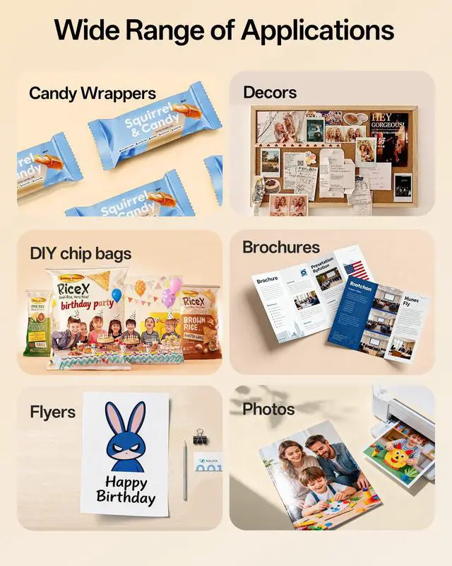 Alt view image 5 of 7 - 220 Sheets Thin Glossy Photo Paper 120gsm, 8.5x11 Inches Single Side Inkjet Printer Paper, Quick Drying for Dye Ink, Ideal for DIY Chip Bags, Flyers, Brochures, Crafts & Party Favors