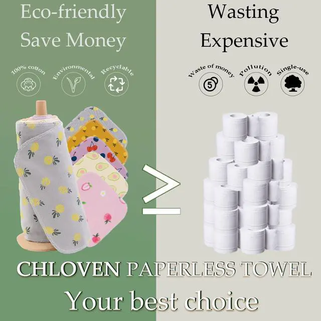 Alt view image 6 of 7 - Roll Washable Cotton Cloth, Reusable Paper Towels - 25 Pack with Durable Cardboard Roll - 10" X 10" Zero Waste Reusable Napkins Eco Friendly