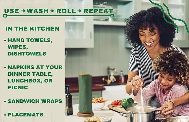 Alt view image 5 of 7 - Roll Washable Cotton Cloth, Reusable Paper Towels - 25 Pack with Durable Cardboard Roll - 10" X 10" Zero Waste Reusable Napkins Eco Friendly