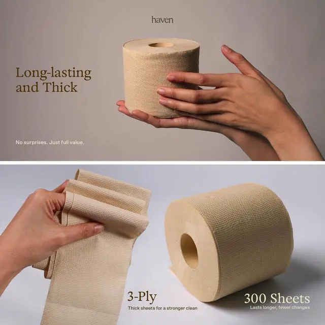Alt view image 4 of 7 - Unbleached Bamboo Toilet Paper, 3-Ply, 16 Rolls, 300 Sheets per Roll