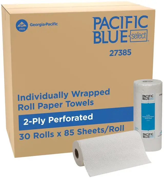 Main image of Pacific Blue Select by Georgia-Pacific PRO 2-Ply Perforated Roll Paper Towels, Individually Wrapped, White, 85 Sheets Per Roll, 30 Rolls Per Case, 27385