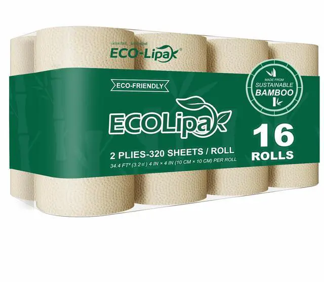Main image of Bamboo Toilet Paper, Septic Safe Toilet Tissue, 16 Double Rolls, 320 Sheets Per Roll, Tree Free, Non Toxic, 2 Ply, Soft and Absorbent, Eco Friendly Dye-Free Paper Nature