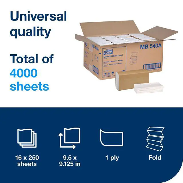 Alt view image 2 of 7 - Multifold Hand Towel White H2, Universal, 100% Recycled Fibers, 16 x 250 Towels, MB540A