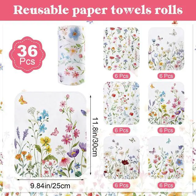 Alt view image 4 of 7 - 36 Pcs Reusable Paper Towels Roll Paperless Cotton Cloth 9.8" X 11" Washable Kitchen Towel Absorbent Soft Flannel Reusable Hand Napkin for Home Bathroom Cleaning Household Dishcloth