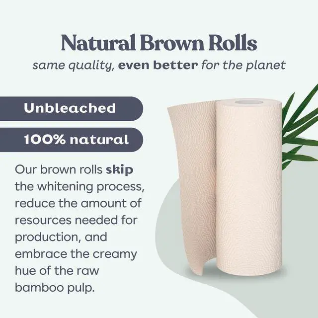 Alt view image 2 of 7 - Bamboo Natural Brown Paper Towels - 8 Rolls, 2 Ply, 110 sheets - Plastic Free, PFAS Free, Disposable Kitchen Paper Towels - Select Size, Tree Free, Compostable, Strong & Absorbent