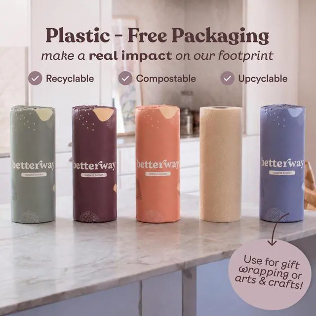 Alt view image 7 of 7 - Bamboo Natural Brown Paper Towels - 8 Rolls, 2 Ply, 110 sheets - Plastic Free, PFAS Free, Disposable Kitchen Paper Towels - Select Size, Tree Free, Compostable, Strong & Absorbent