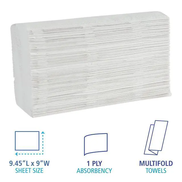 Alt view image 3 of 7 - Multifold Disposable Bathroom Paper Hand Towels, 1-Ply, 9 x 9.45, 250 Towels/Pack, 16 Packs/Carton, White