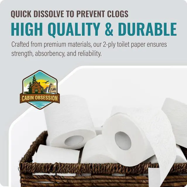 Alt view image 3 of 7 - RV Toilet Paper - 12 Pack Septic Safe Toilet Paper 2-Ply Quick Dissolving Camper Tissue Paper Septic Safe to Prevent Clogs - Perfect for Automotive RVs, Septic Tank Systems, Boats, and Camping