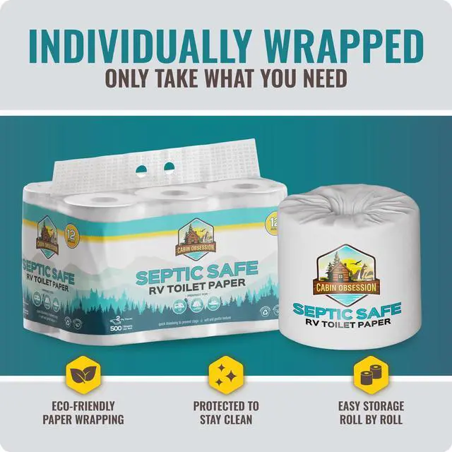 Alt view image 4 of 7 - RV Toilet Paper - 12 Pack Septic Safe Toilet Paper 2-Ply Quick Dissolving Camper Tissue Paper Septic Safe to Prevent Clogs - Perfect for Automotive RVs, Septic Tank Systems, Boats, and Camping