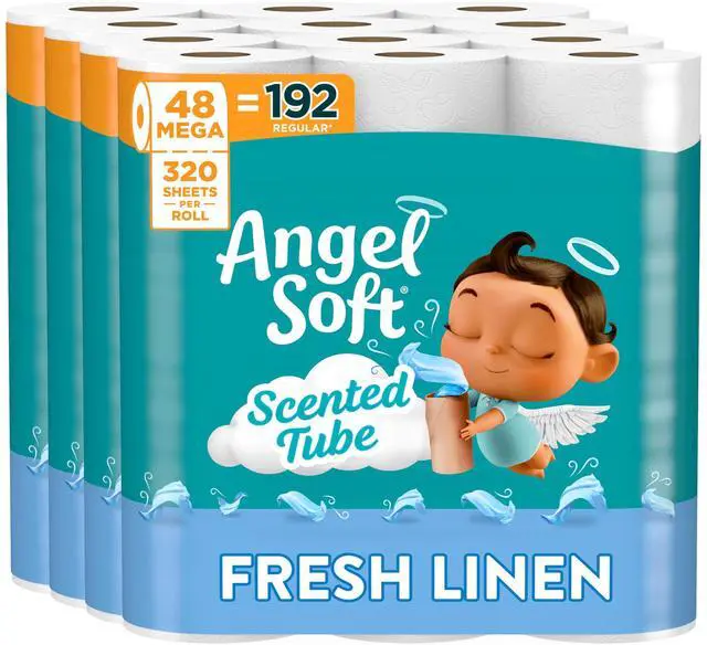 Main image of Toilet Paper with Fresh Linen Scented Tube, 48 Mega Rolls = 192 Regular Rolls, Soft and Strong Toilet Tissue