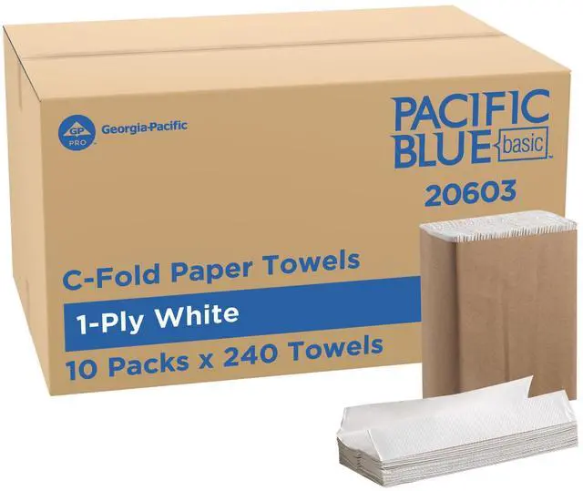 Main image of Pacific Blue Basic by Georgia-Pacific PRO C-Fold Paper Towels, White, 10.1 x 12.7 (LxW), 240 Towels Per Pack, 10 Packs Per Case, 20603