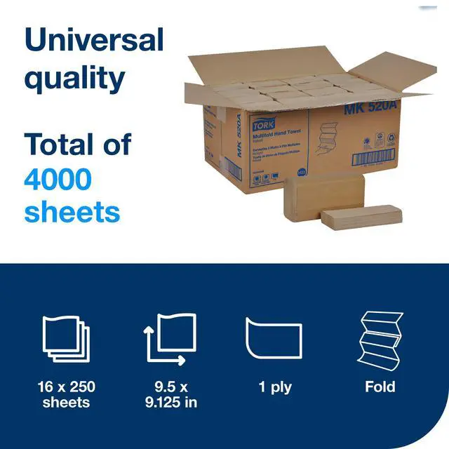 Alt view image 2 of 7 - Multifold Hand Towel, Natural, 100% recycled, FSC certified, Compatible with H2 Dispensers, 16 packs x 250 sheets (MK520A)