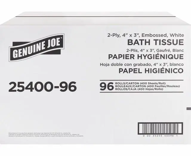 Alt view image 2 of 3 - Standard Bath Tissue, 3" x 4", 2-Ply, 400 Sheets/Roll, 96 Count