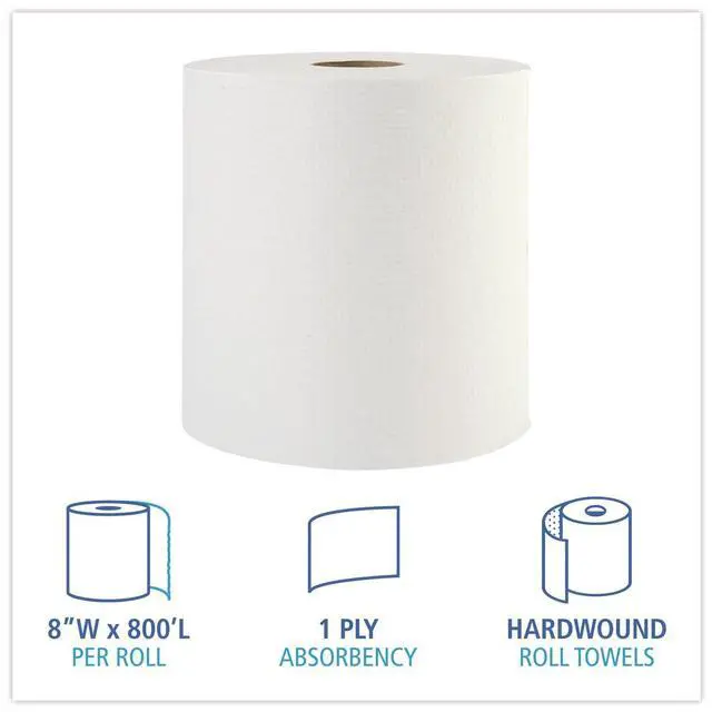 Alt view image 3 of 7 - Hardwound Paper Towel Rolls, 8" x 800ft Rolls, 6 Rolls Per Carton, White Commercial Bathroom Towels, Strong, Durable, Absorbent