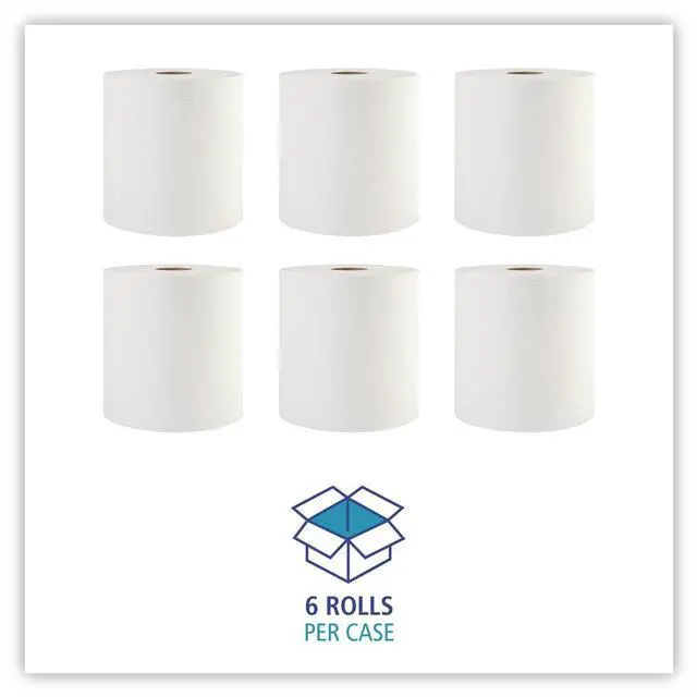 Alt view image 4 of 7 - Hardwound Paper Towel Rolls, 8" x 800ft Rolls, 6 Rolls Per Carton, White Commercial Bathroom Towels, Strong, Durable, Absorbent