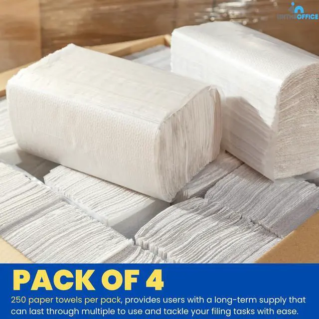 Alt view image 3 of 6 - Multifold Paper Towels, Paper Hand Towels for Bathroom, Folded Paper Towels, 1-Ply, 9" x 9.45", 250 Towels/Pack, 4 Pack