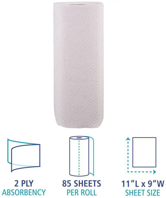 Alt view image 4 of 7 - Kitchen Paper Towels, Recycled, 30-Pack, 2-Ply, 11" x 9", White, 85 Perforated Sheets Per Roll, Standard Rolls