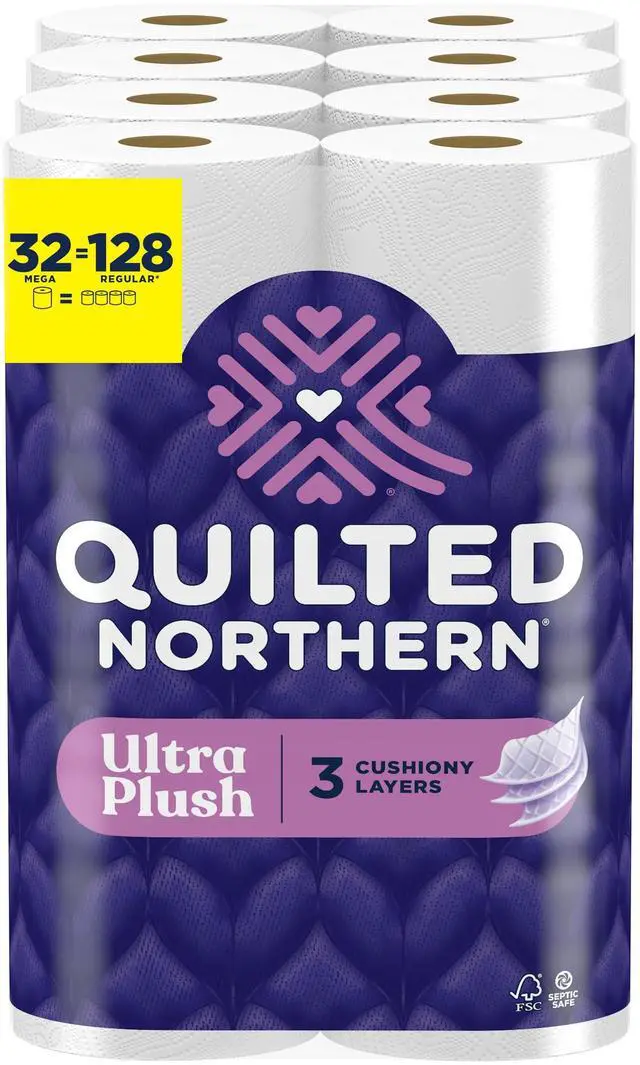 Main image of Quilted Northern Ultra Plush Toilet Paper, 32 Mega Rolls = 128 Regular Rolls, 3X Thicker*, 3 Ply Soft Toilet Tissue