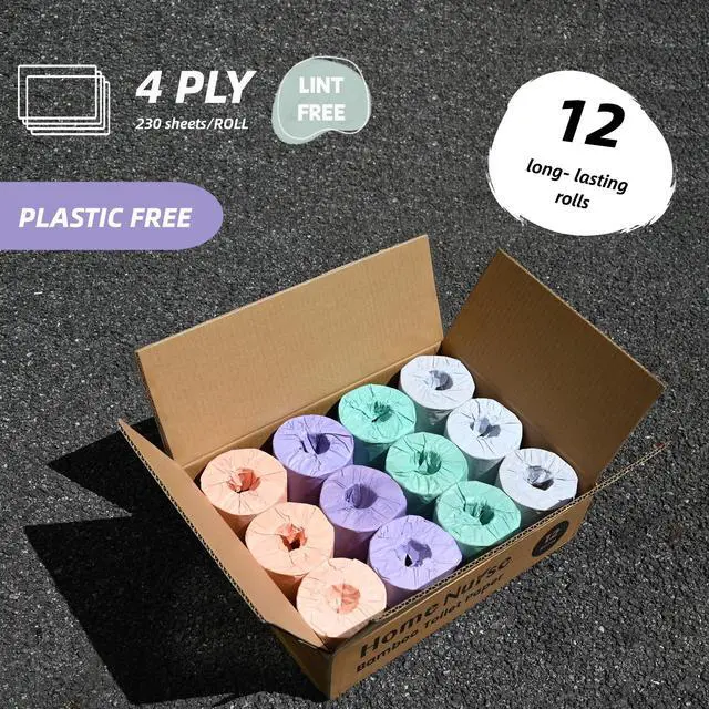 Alt view image 2 of 7 - 4-Ply Bamboo Toilet Paper 12 Rolls Macaron, Sensitive Skin