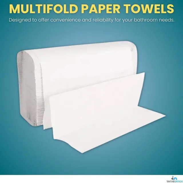 Alt view image 2 of 7 - Multifold Paper Towels, Paper Hand Towels for Bathroom, Folded Paper Towels, 1-Ply, 9" x 9.45", 250 Towels/Pack, 3 Pack