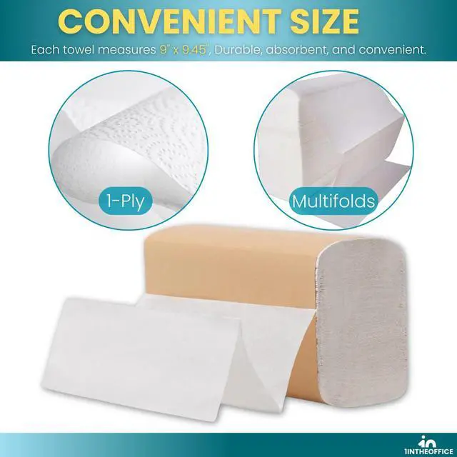 Alt view image 3 of 7 - Multifold Paper Towels, Paper Hand Towels for Bathroom, Folded Paper Towels, 1-Ply, 9" x 9.45", 250 Towels/Pack, 3 Pack