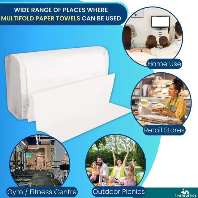 Alt view image 5 of 7 - Multifold Paper Towels, Paper Hand Towels for Bathroom, Folded Paper Towels, 1-Ply, 9" x 9.45", 250 Towels/Pack, 3 Pack