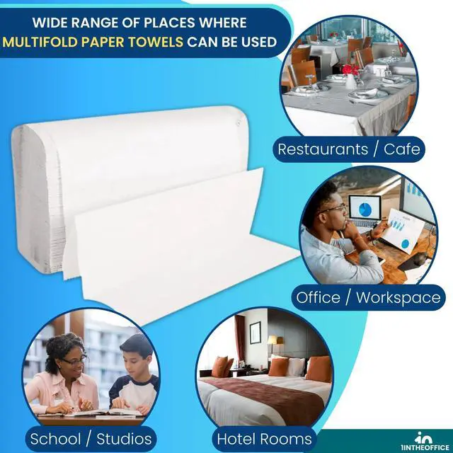 Alt view image 6 of 7 - Multifold Paper Towels, Paper Hand Towels for Bathroom, Folded Paper Towels, 1-Ply, 9" x 9.45", 250 Towels/Pack, 3 Pack