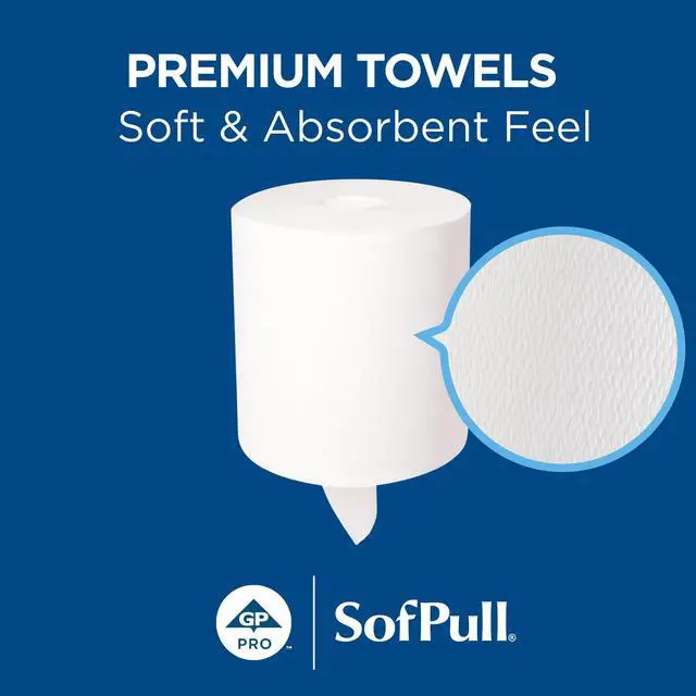 Alt view image 2 of 7 - SofPull Centerpull Regular by Georgia-Pacific PRO Premium Paper Towel Dispenser Refills, White, 324 Sheets Per Roll, 6 Rolls Per Case, 28124