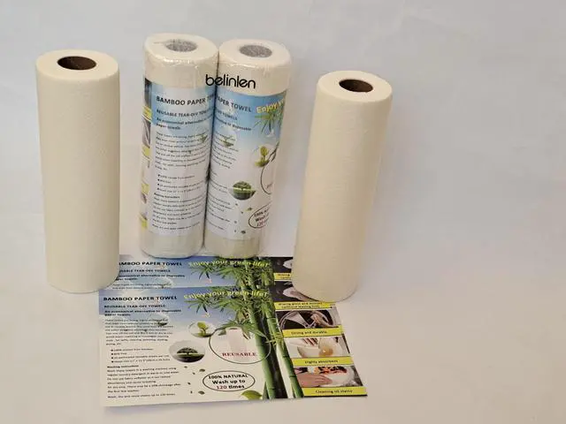 Alt view image 6 of 6 - Bamboo Paper Towels Replacement 4 Rolls 80 Sheets Heavy Duty Machine Washable Reusable Paper Towels for Kitchen and Daily Use(11x12, 4 Rolls)