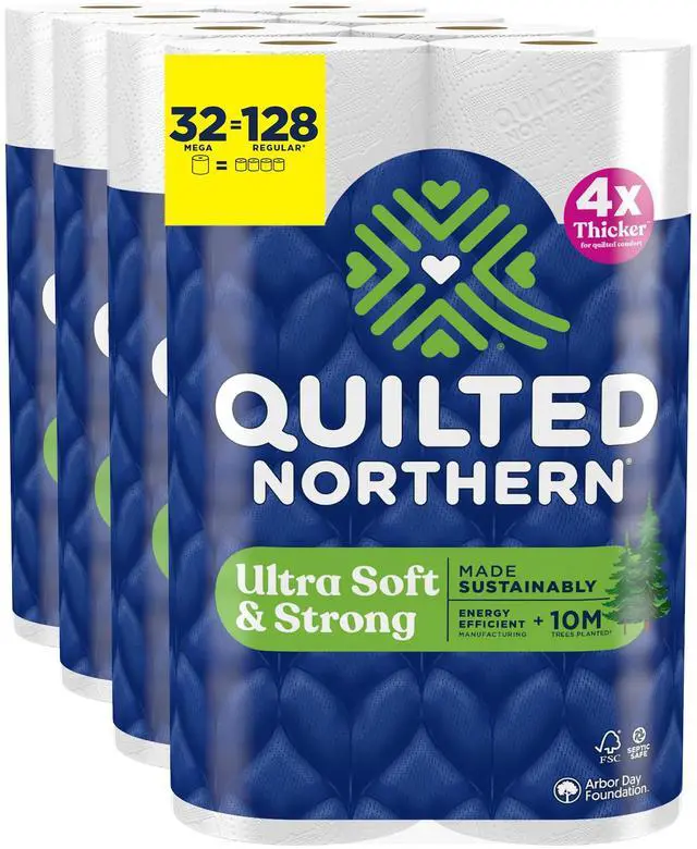 Main image of Ultra Soft & Strong Toilet Paper, 32 Mega Rolls = 128 Regular Rolls, 4X Stronger*, Premium Soft Toilet Tissue