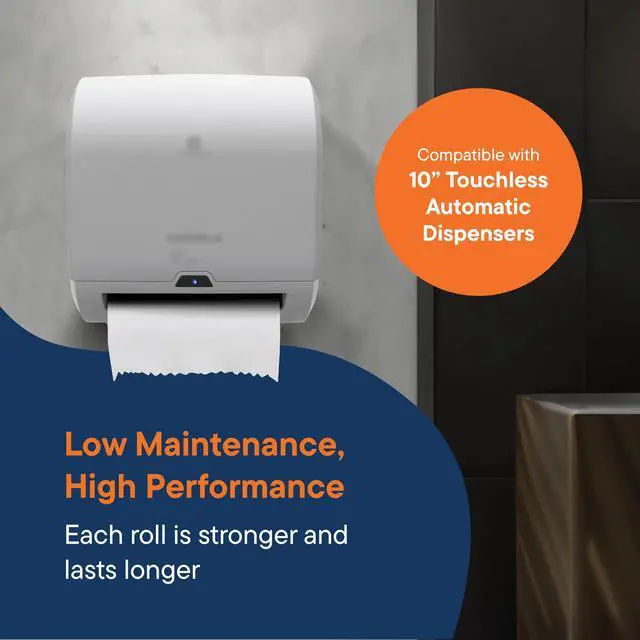 Alt view image 3 of 6 - Industrial Paper Towels 10 x 800 White Roll Towels High Capacity Premium Quality (TAD Fabric Cloth Like Texture) Fits Touchless Automatic Commercial Towel Dispenser (Packed 6 Rolls)