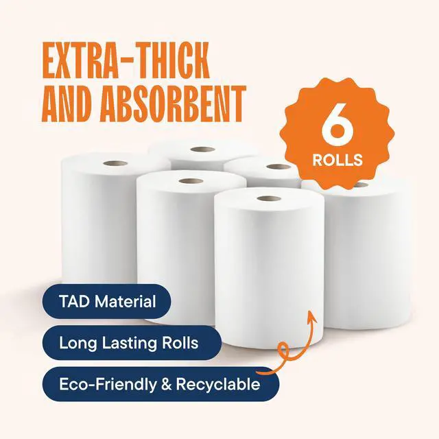 Alt view image 4 of 6 - Industrial Paper Towels 10 x 800 White Roll Towels High Capacity Premium Quality (TAD Fabric Cloth Like Texture) Fits Touchless Automatic Commercial Towel Dispenser (Packed 6 Rolls)