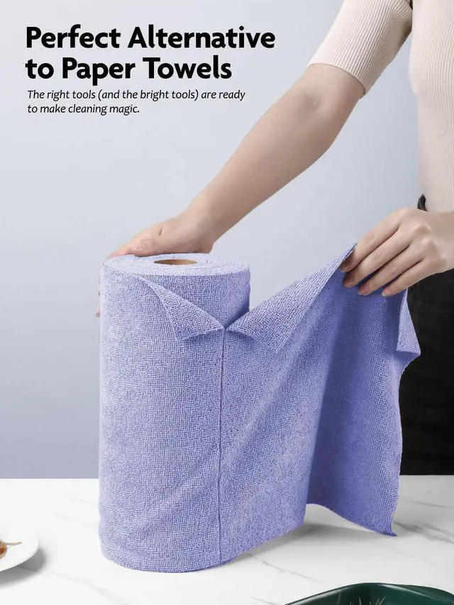 Alt view image 2 of 7 - Microfiber Cleaning Cloth Roll -40 Pack, Tear Away Microfiber Towels, 12" x 12", Reusable, Washable, Scratch Free, Ultra Absorbent for All-Around Cleaning Supplies (Lavender)