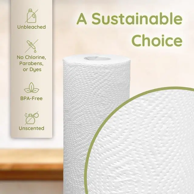 Alt view image 4 of 7 - Bamboo Paper Towels (4 Pack, Jumbo) | Paper Towels Rolls 2 Ply | 125 Sheets/Roll, Full Size Sheets | Unbleached, Organic Rolls for Kitchen, Bathroom | 100% Bamboo