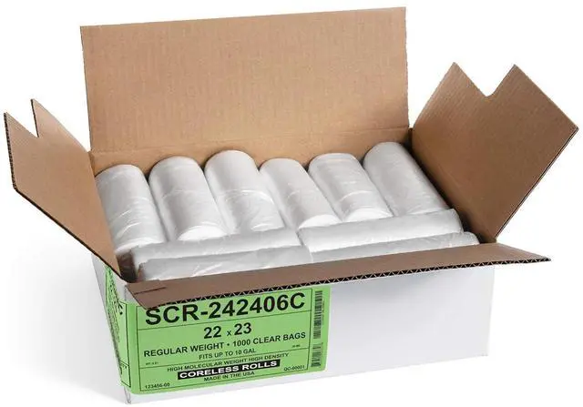 Alt view image 2 of 7 - 10 Gallon Trash Bags - (COMMERCIAL 1000 PACK) - Source Reduction Series Value High Density 6 MICRON gauge - Intended for Home, Office, Bathroom, Paper, Styrofoam
